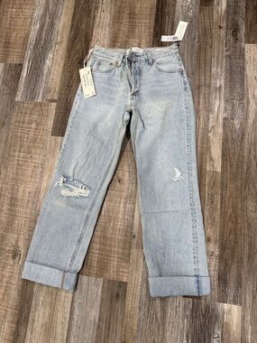 Denim Forum Light Blue Boyfriend Jeans with Knee Distress